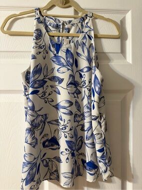 White and Blue Floral Halter Top